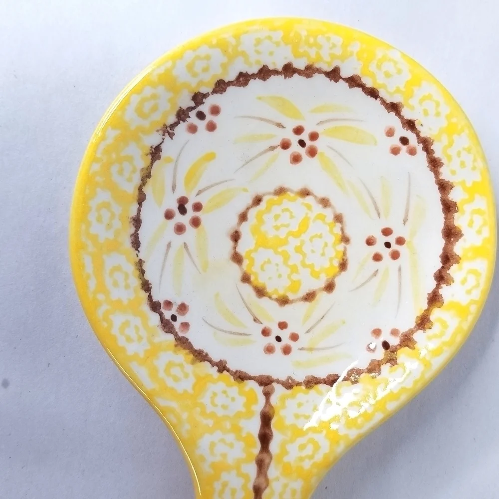 Temp-Tations by Tara Yellow Floral Ceramic Salad Serving Spoon and Fork
